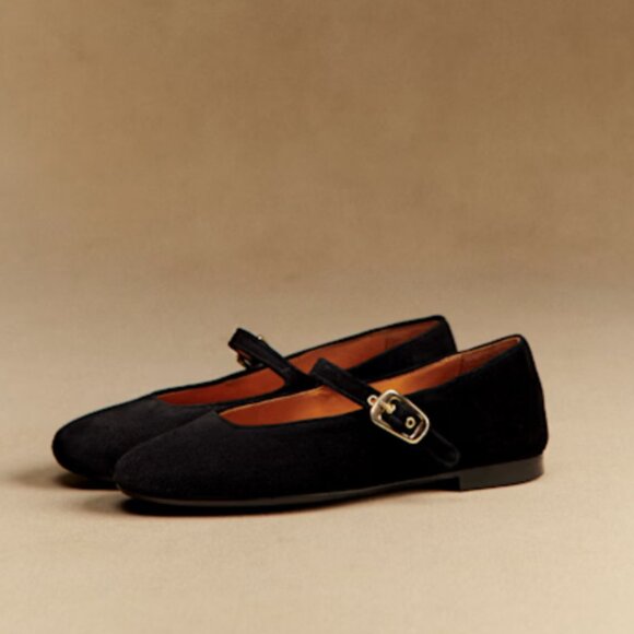 481. SEZANE Valentin Black Suede Leather Low Ballerinas Flats $215 EUC Sz 40 - Picture 1 of 8
